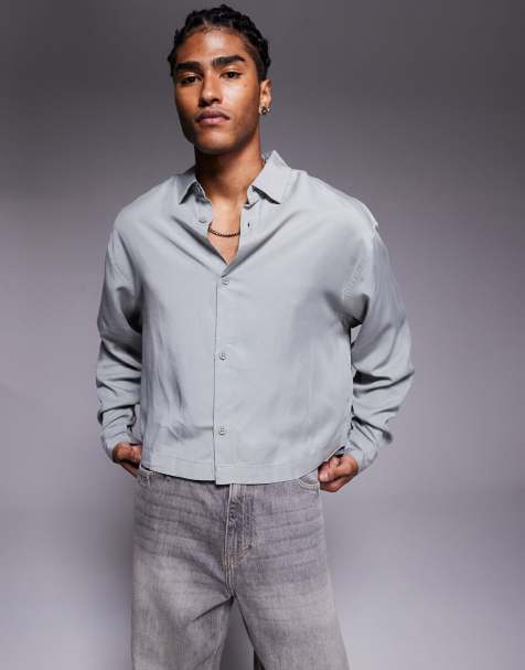 ASOS DESIGN premium oversized cropped shirt in grey