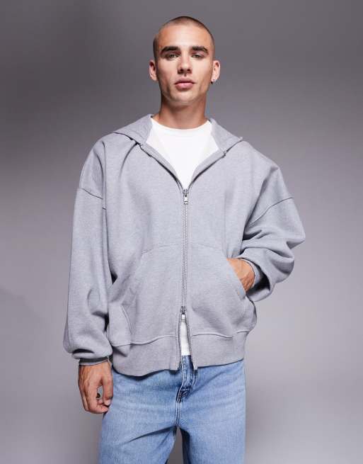 ASOS DESIGN Premium – Szara melanżowa bluza extreme oversize z kapturem i zapięciem na zamek o gramaturze 400 g/m² 