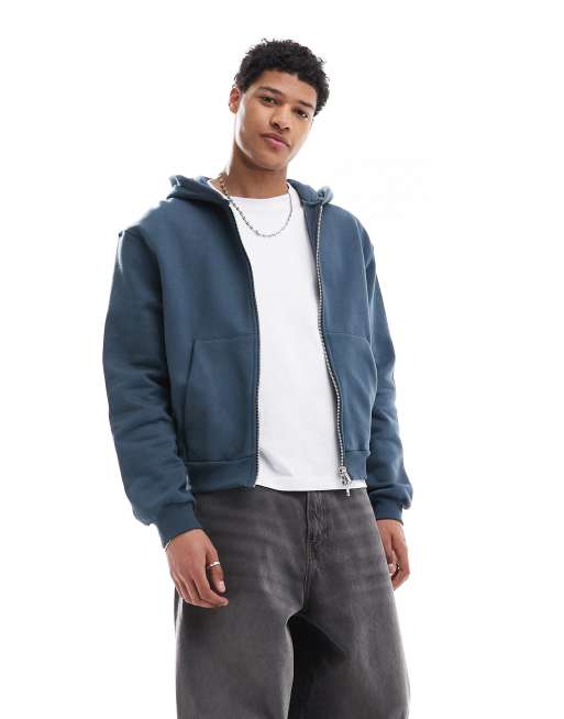 ASOS DESIGN Premium – Szara pudełkowa bluza o krótkim fasonie z kapturem o gramaturze 400 g/m² z zapięciem na zamek