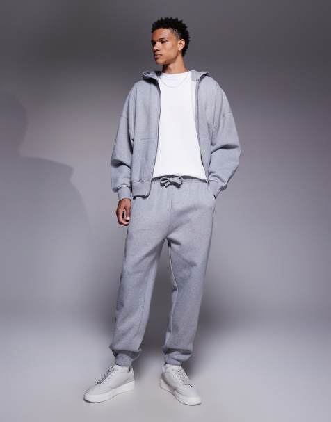 ASOS DESIGN – Premium – Szare melanżowe, grube joggersy zwężane, o gramaturze 400 g/m² - view 1