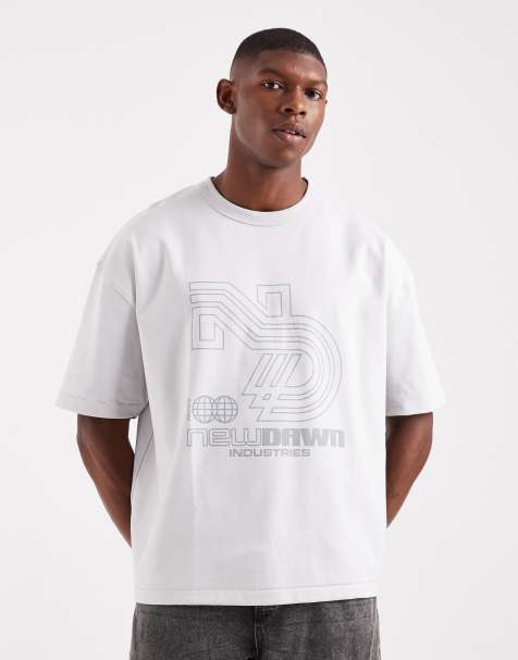 ASOS DESIGN premium interlock boxy oversized t-shirt with street graphic in grey 