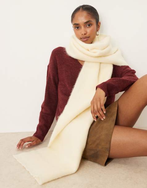 ASOS DESIGN premium woven wide wool mix scarf in off white