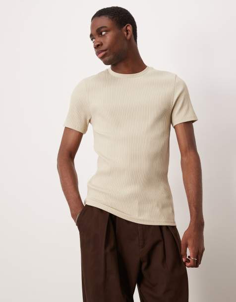 ASOS DESIGN Premium - T-shirt attillata beige a coste - view 1