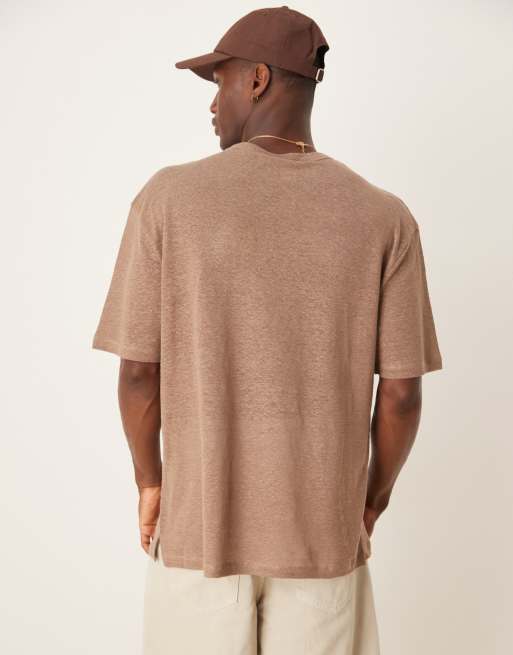 ASOS DESIGN – Premium – T-Shirt in lockerer Passform aus Leinen in Braun  , 4 von 4