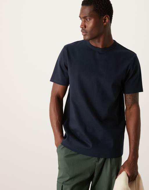 ASOS DESIGN - Premium T-shirt met ronde hals en interlock naden van 300 g/m² zware stof in marineblauw