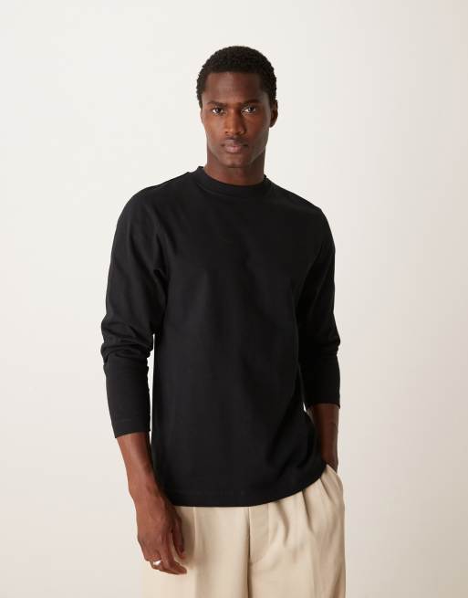 ASOS DESIGN - Premium - T-shirt met ronde hals en lange mouwen van 300g/m² zware stof in zwart