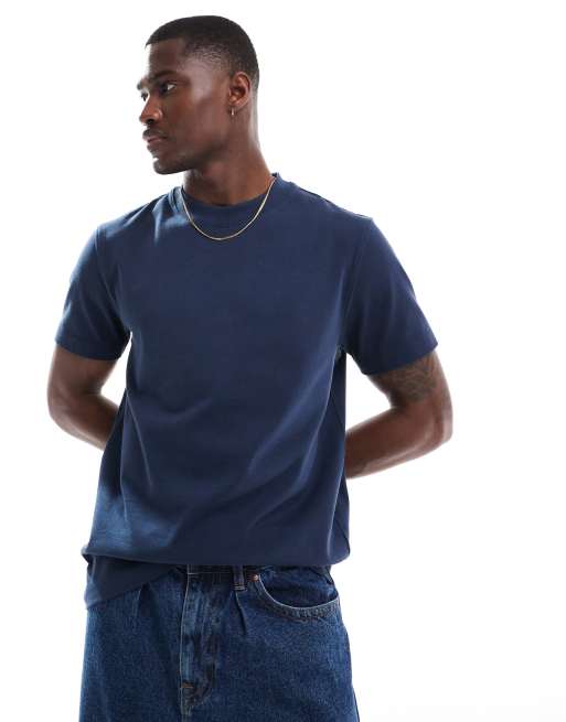 ASOS DESIGN - Premium - T-shirt met ronde hals van 300g/m² zware stof in marineblauw