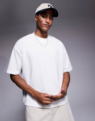 ASOS DESIGN Premium - T-shirt oversize squadrata testurizzata bianca in tessuto interlock - view 1
