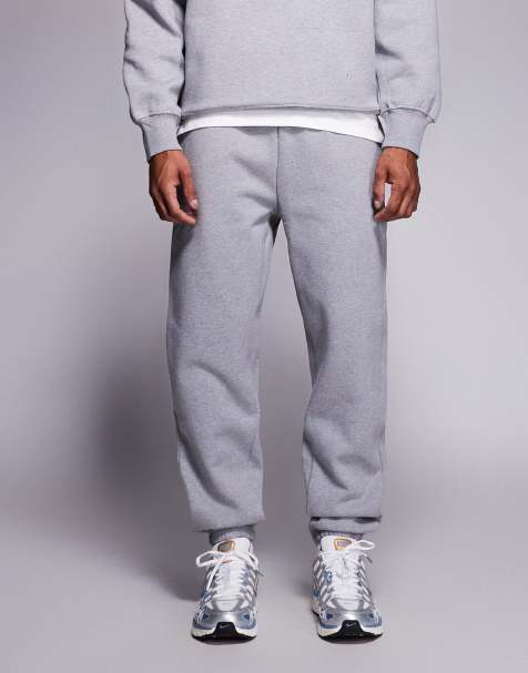 ASOS DESIGN premium tapered joggers in 400gsm in grey marl - view 1