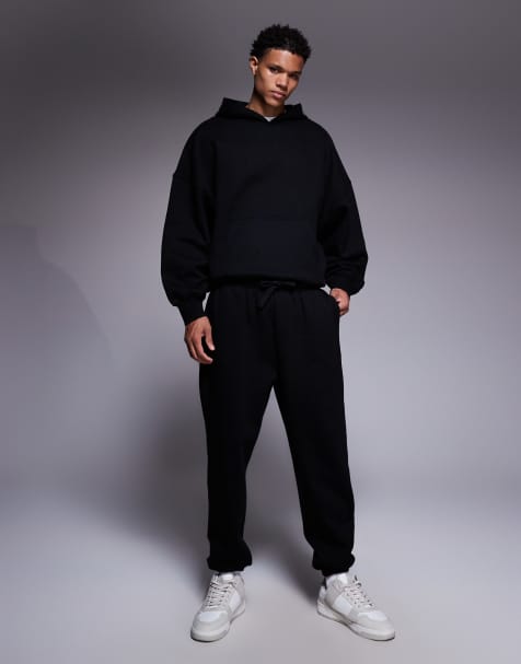 ASOS DESIGN - Premium - Tapered og sorte joggingbukser i kraftigt 400 gsm-stof - view 1