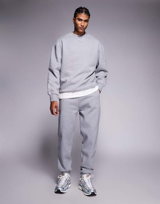 ASOS DESIGN premium tapered trackies in 400gsm in grey marl, 2 of 5