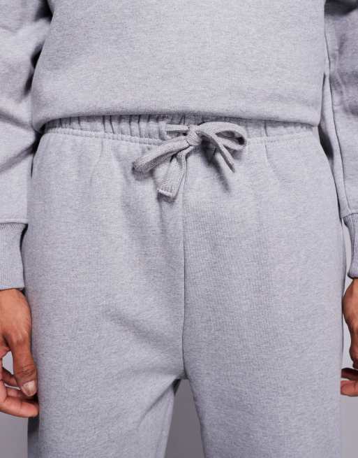 ASOS DESIGN premium tapered trackies in 400gsm in grey marl, 4 of 5