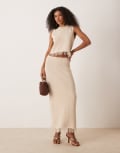 [ASOS DESIGN] ASOS DESIGN premium textured maxi skirt with fringe hem in stone (Part of a set)-Neutral XS Stone