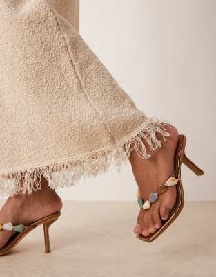 Asos Design Premium Textured Maxi Skirt With Fringe Hem In Neutral