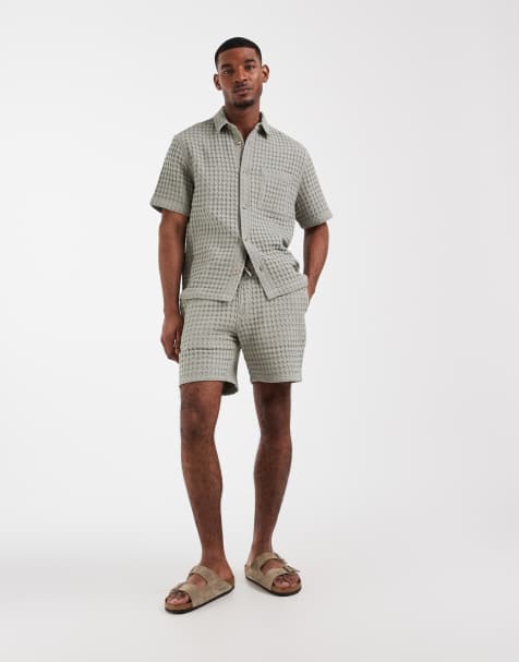 ASOS DESIGN premium textured shorts in mid length in green (part of a set) - view 1