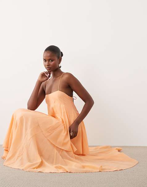 light orange dress Maxi with Cut Out cut midi skirt to complete the slip silhouette Strapless Dress in Orange