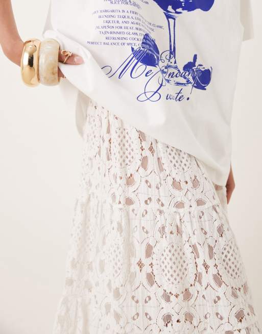 ASOS DESIGN Premium tiered textured lace maxi skirt in white , 4 of 5