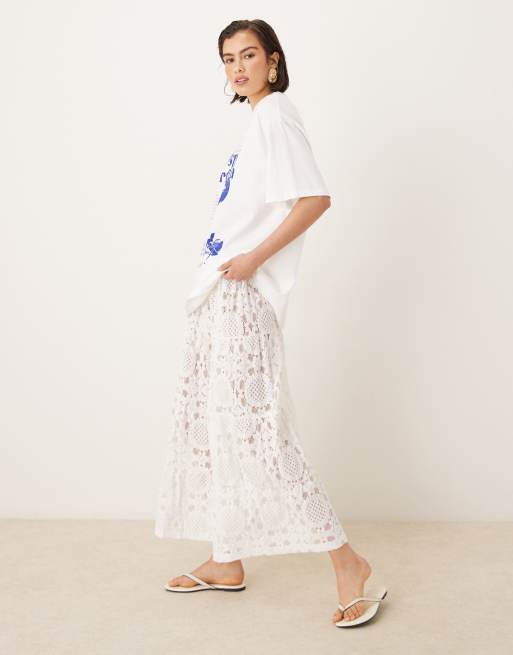ASOS DESIGN Premium tiered textured lace maxi skirt in white , 5 of 5