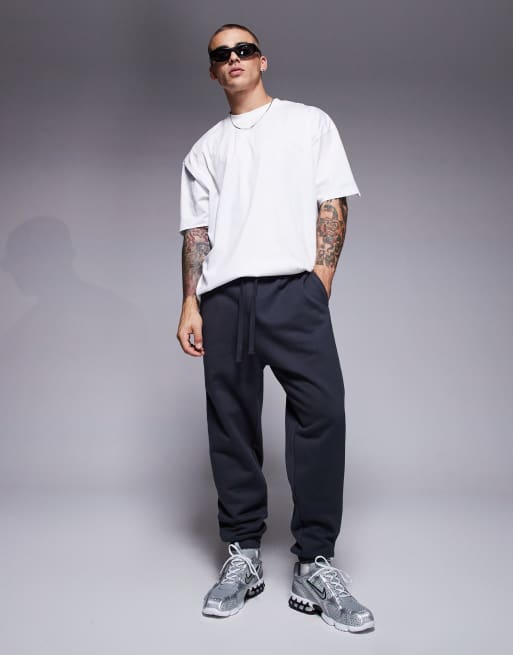 ASOS DESIGN - Premium - Toelopende joggingbroek van 400gsm zware stof in antraciet