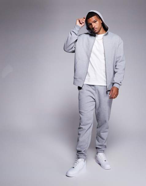 ASOS DESIGN - Premium - Toelopende joggingbroek van zware 400gsm stof in gemêleerd grijs - view 1