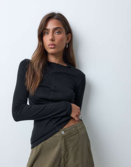 ASOS DESIGN premium top a maniche lunghe con collo alto nero, 5 di 5