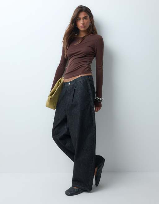 ASOS DESIGN premium top a maniche lunghe girocollo in chocolate, 4 di 5