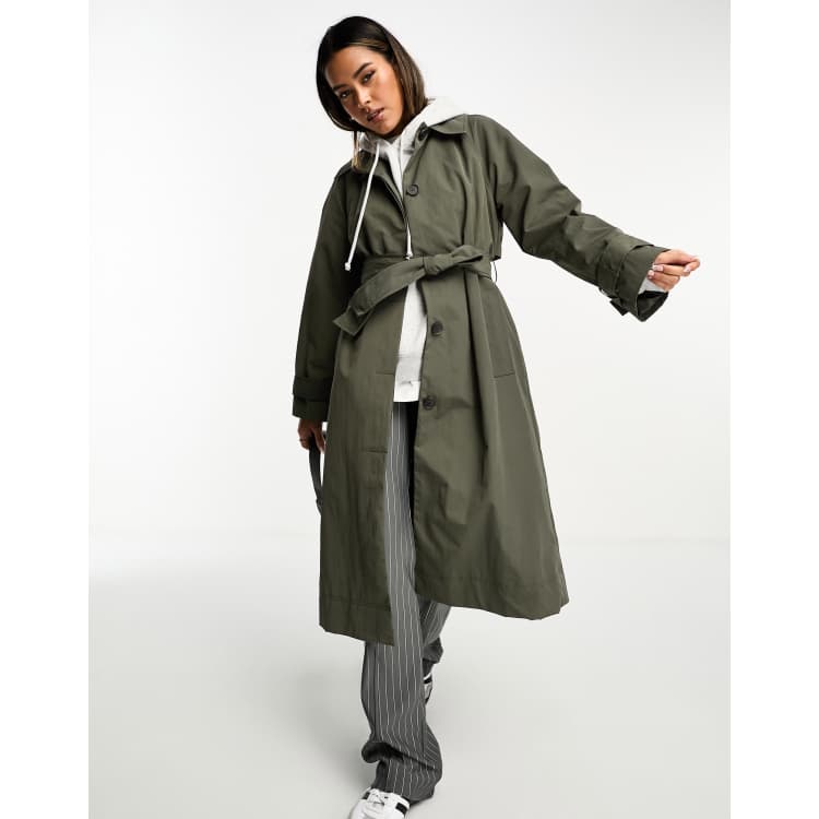 エイソス ASOS DESIGN longline trench coat in olive レディース-