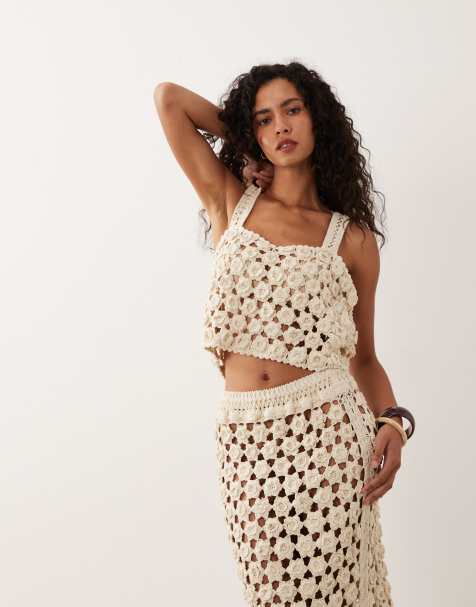 ASOS DESIGN premium top de chaleco de croché hecho a mano en crema, conjunto - view 1