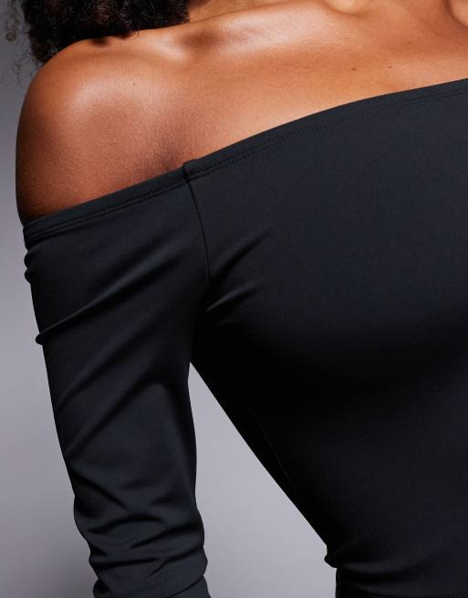 ASOS DESIGN Premium - Top modellante stile Bardot nero , 3 di 4