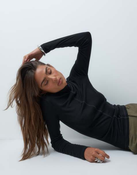 ASOS DESIGN premium top z długim rękawem i stójką w czerni - view 1