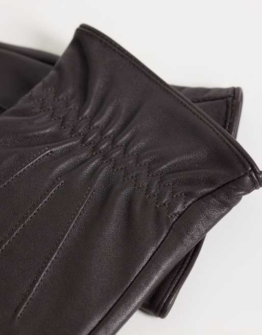 ASOS DESIGN Premium-Touchscreen-Handschuhe aus Leder in Braun, 2 von 3