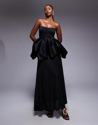 ASOS DESIGN - Premium - Trägerloses Maxikleid aus neoprenartigem Stoff in Schwarz mit transparentem Rock