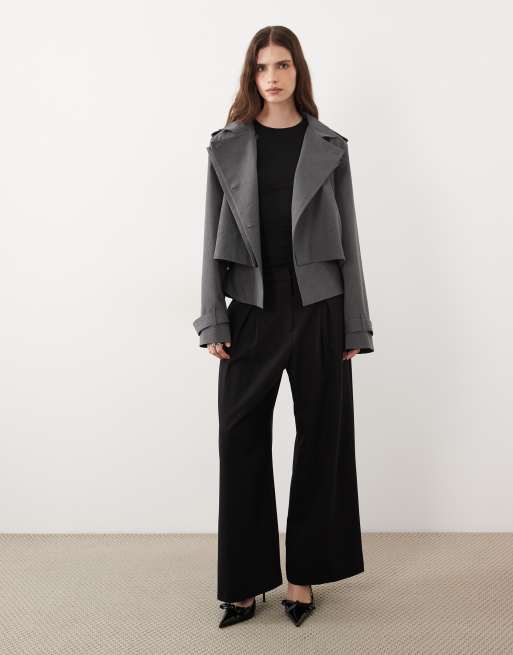 ASOS DESIGN premium trench-coat court ajusté à col cheminée en gris, 2 de 4