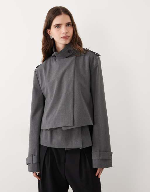 ASOS DESIGN premium trench-coat court ajusté à col cheminée en gris, 3 de 4