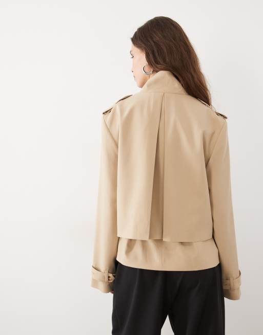 ASOS DESIGN premium trench court ajusté à col montant en beige, 4 de 4