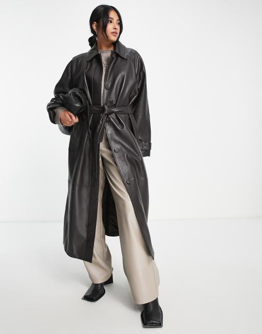 ASOS DESIGN Premium - Trench in pelle marrone, 4 di 4