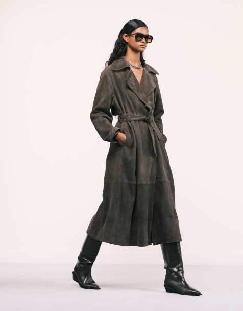 ASOS DESIGN - Premium - Trenchcoat van suède in donker olijfgroen - view 1