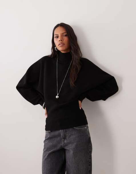 ASOS DESIGN premium tröja med hög krage och batwingärmar i svart - view 1