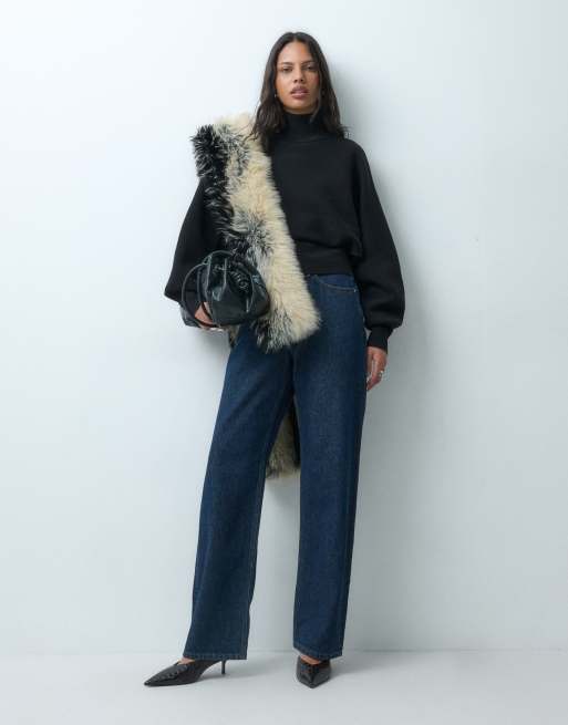 ASOS DESIGN premium tröja med hög krage och batwingärmar i svart, 3 av 5