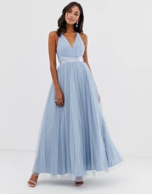 asos design premium tulle maxi prom dress with ribbon ties