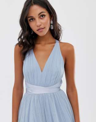 Asos petite premium tulle mini shop prom dress with ribbon ties