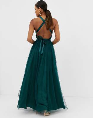 asos design premium tulle maxi prom dress with ribbon ties