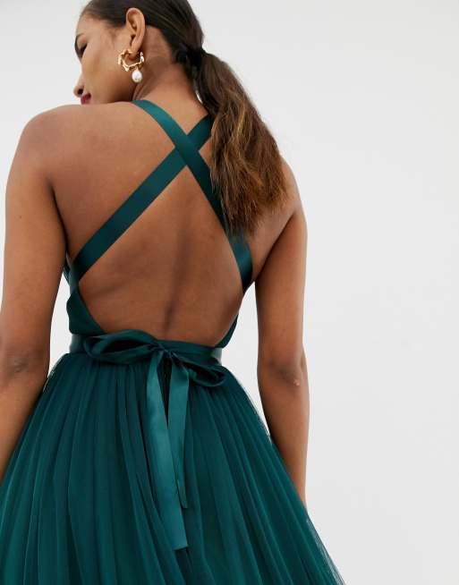 Asos petite premium tulle mini prom best sale dress with ribbon ties