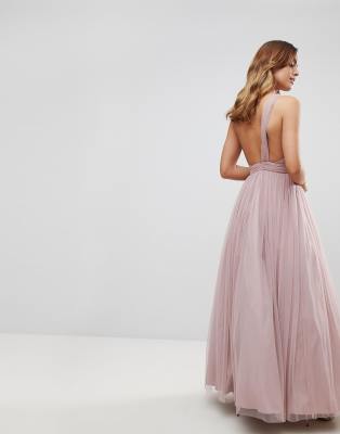 asos design premium halter tulle maxi dress