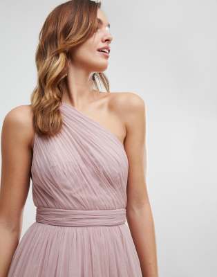 asos design premium tulle one shoulder maxi dress