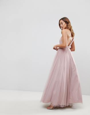 asos design tall premium tulle one shoulder maxi dress