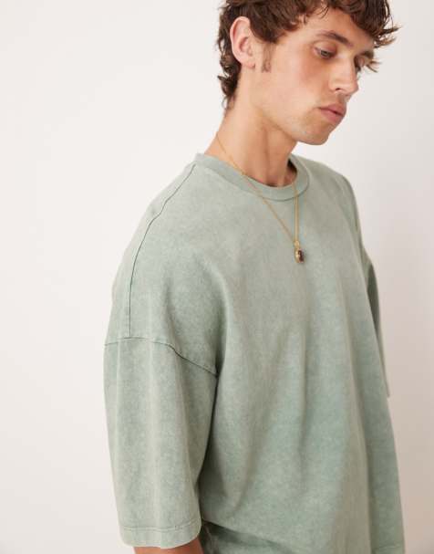 ASOS DESIGN - Premium - Vasket grøn oversized kraftig T-shirt - view 1