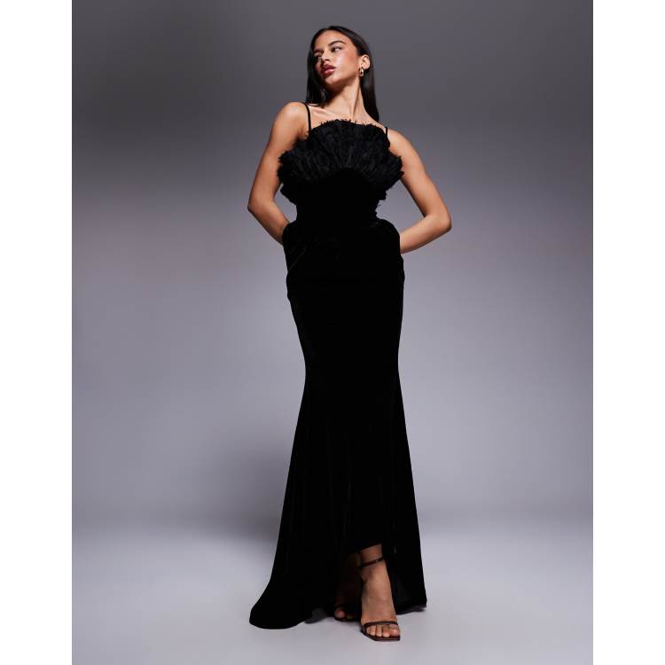 black velvet formal dress Black Sexy Unique Velvet Rhinestone Prom Evening Dress main image 0