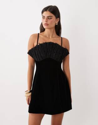 ASOS DESIGN Premium velvet structured mini dress with lace bust detail in black
