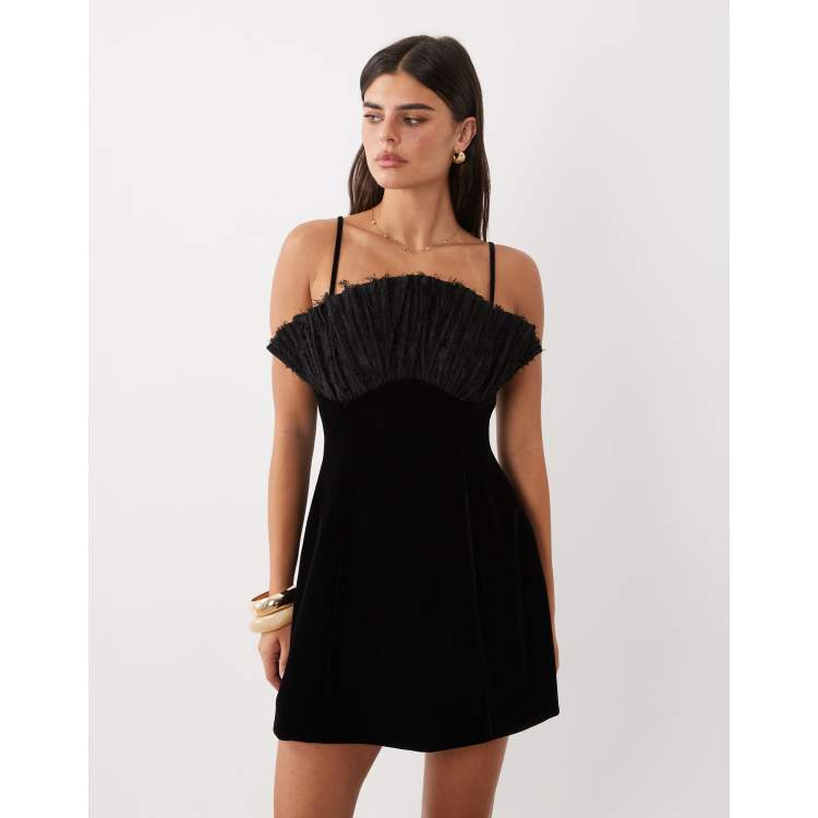ASOS DESIGN Premium velvet structured mini dress with lace bust detail in black